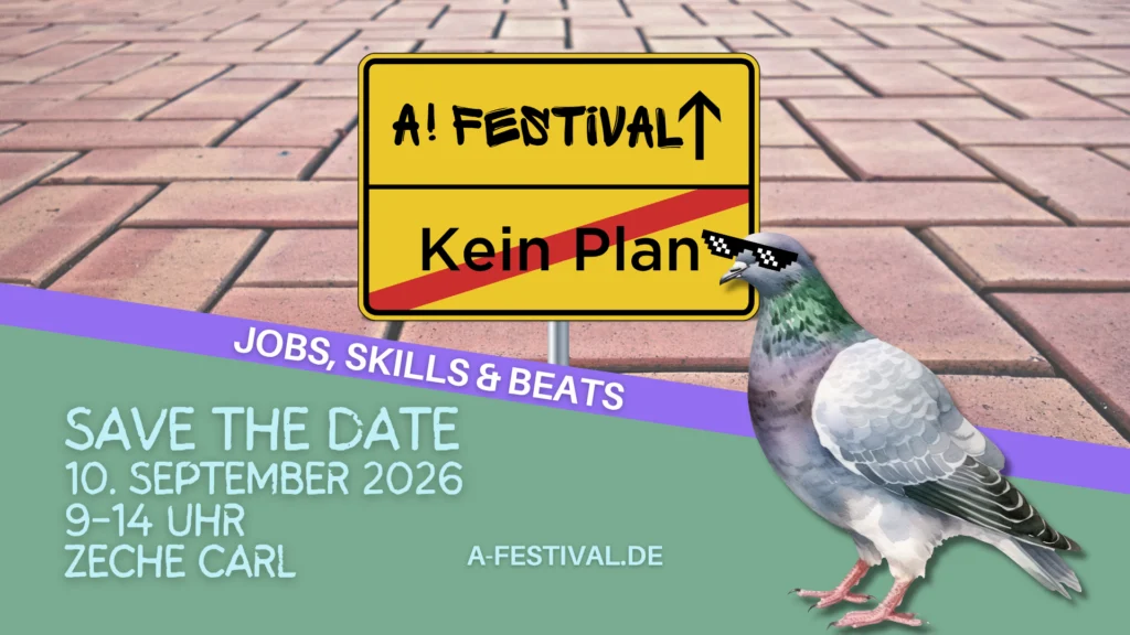 Save the date Banner vom A! Festival auf Zeche Carl am 10.09.2026 in Essen.
