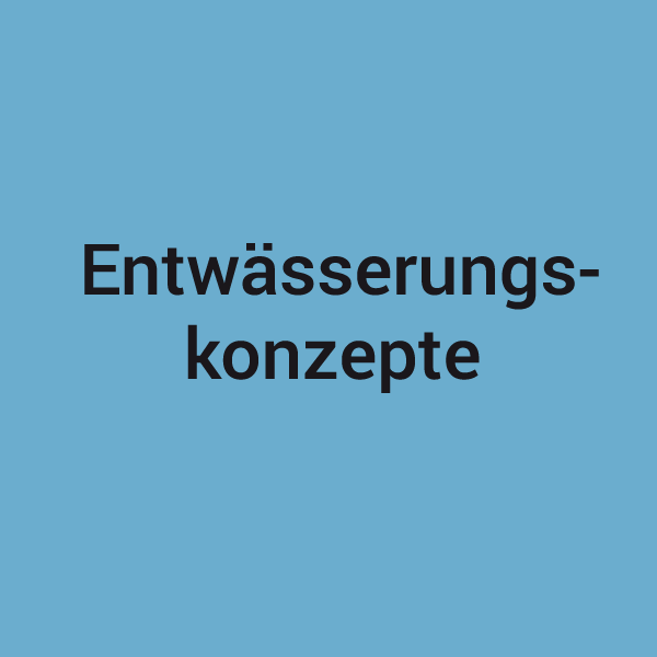 Blaue Kachel mit der Aufschrift Entwässerungskonzepte, zugehörig zum Leistungsspektrum von KNAPPMANN ONE.