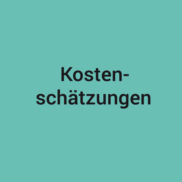 Grüne Kachel mit der Aufschrift Kostenschätzung, zugehörig zum Leistungsspektrum von KNAPPMANN ONE.