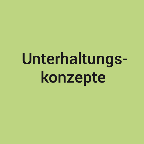 Grüne Kachel mit dem Schlagwort Unterhaltungskonzepte, zugehörig zum Leistungsspektrum von KNAPPMANN ONE.